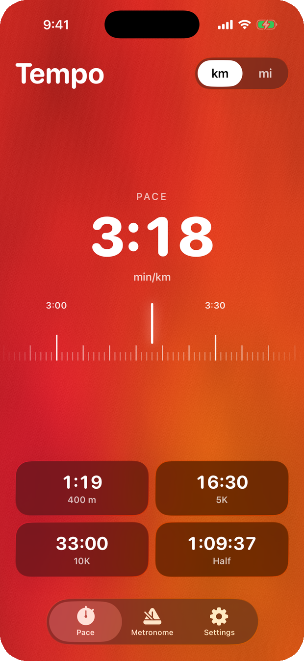 Tempo pace screen at race pace
