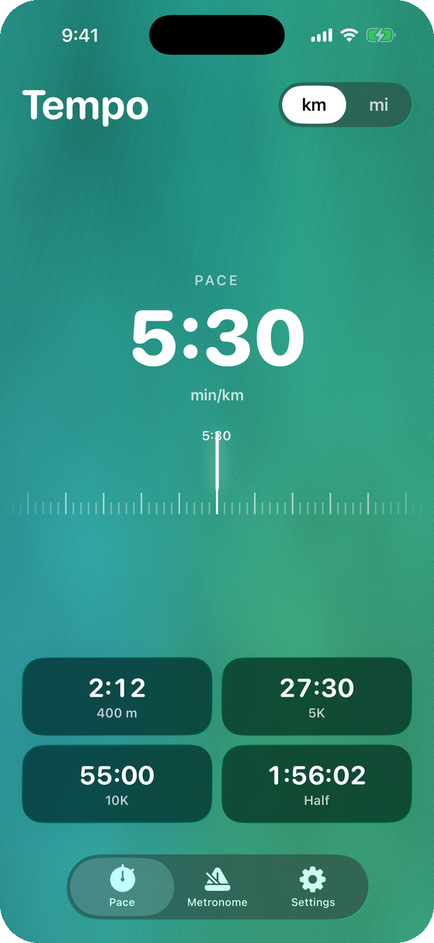 Tempo pace screen at an easy pace
